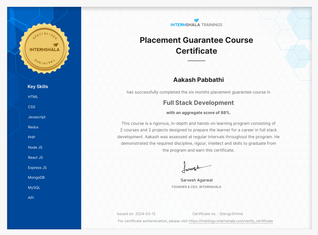 Internshala Full Stack Course image